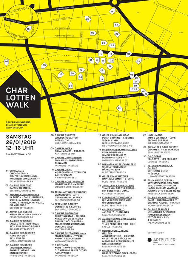DEEDS.NEWS: 34 contemporary art galleries and art-related venues in Charlottenburg and Wilmersdorf invite you to visit them on 26 January 2019 from 12 to 4 pm.