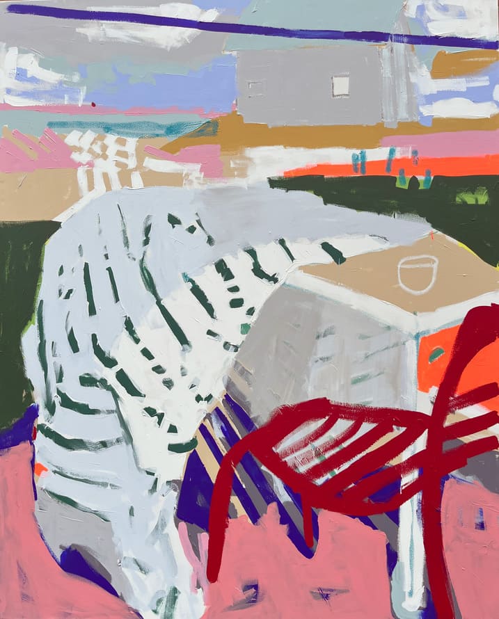 Grün gestreift im Wind (2024), 200x160cm, Mischtechnikauf Leinwand